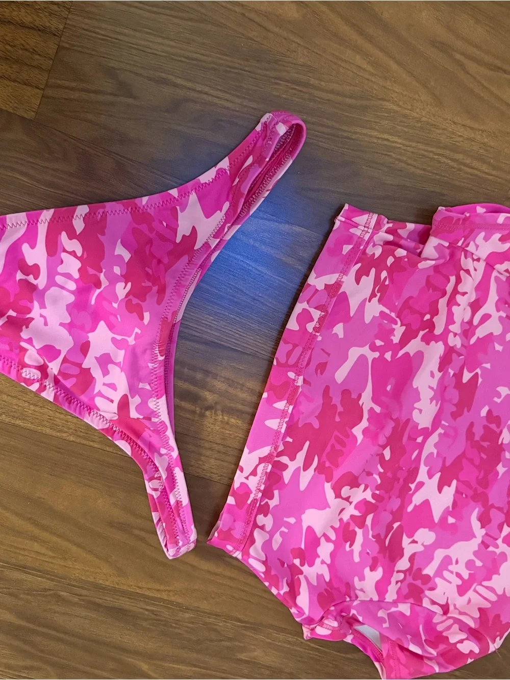 SKIMS Signature Swim Camo Button Up Crop Top + Bottoms Pink